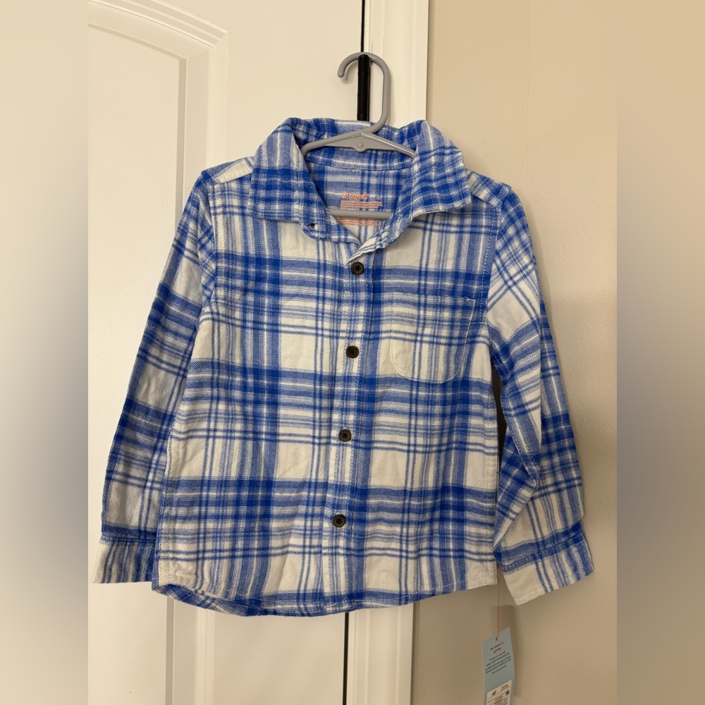 Cat & Jack Blue and White Plaid Button-Up Shirt